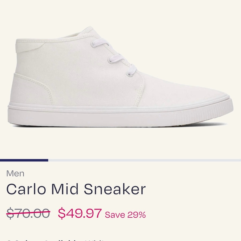 Men’s TOMS carlo mid sneaker size 8